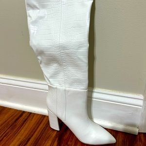 White knee high boots